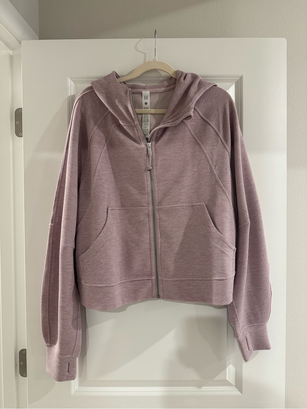 Womens Scuba Waffle Zip-Front Hooded Jacket in Dusty Pink